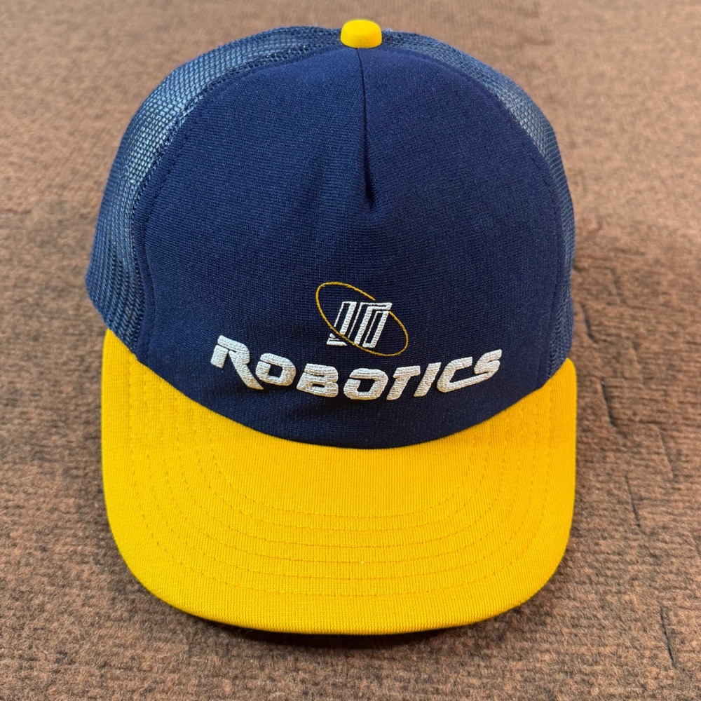 B+ Vintage US Robotics Trucker Hat Challenger Caps Navy Yellow Mesh Snapback USA